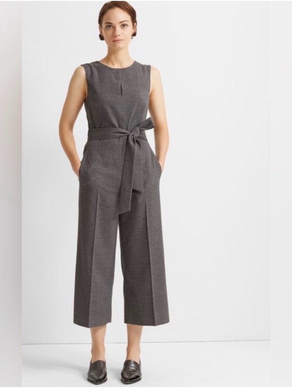 NWT Club Monaco Gray Sleeveless Tie-Waist Wide-Leg Jumpsuit